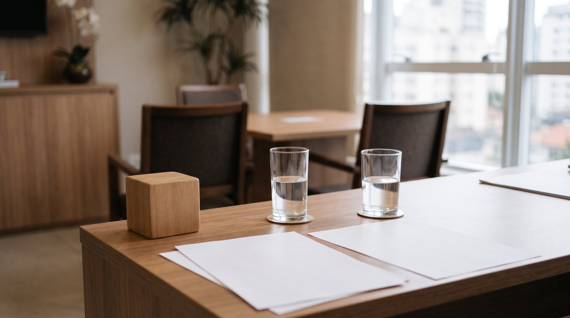 Mesa de reunião para explicar etapas do inventário em cartório