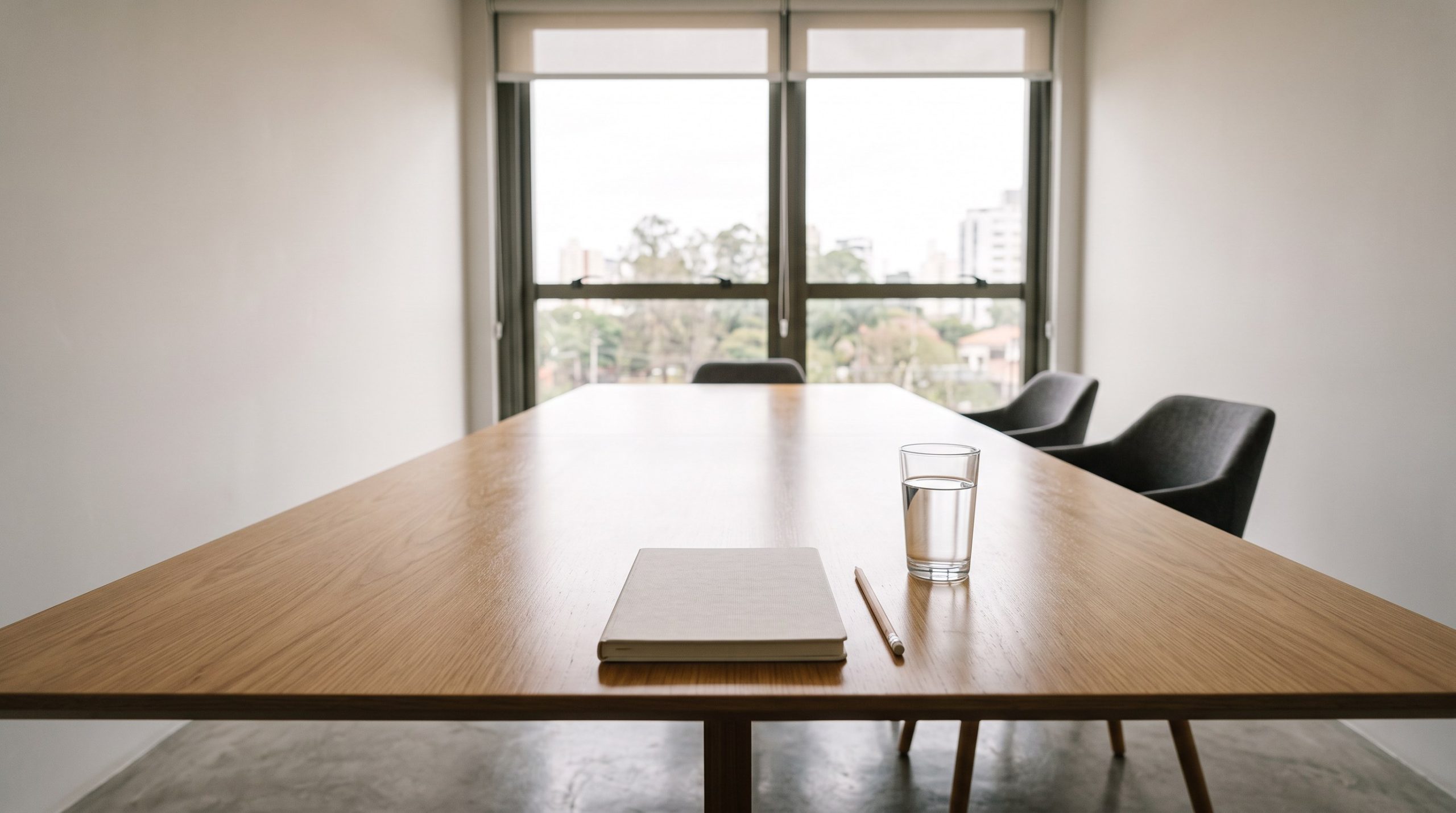 Sala de reunião preparada para orientação sobre inventário e partilha